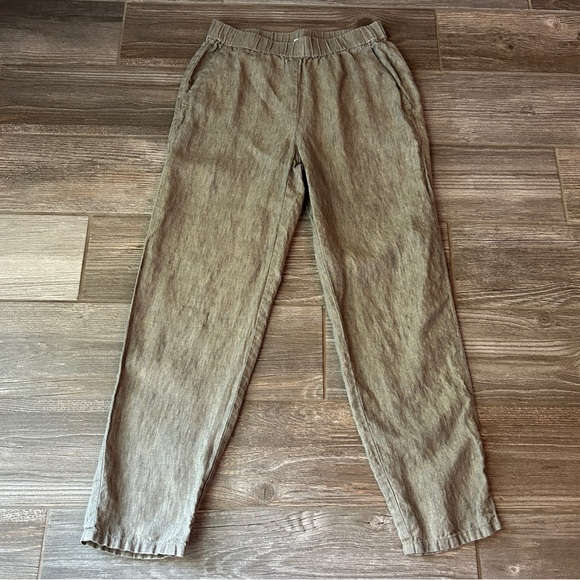 Eileen Fisher Olive Green 100% Organic Linen Pants, Women’s XXS - Picture 1 of 6